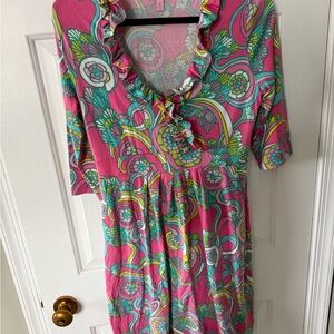 Lilly Pulitzer Pink and Green Floral Midi Dress